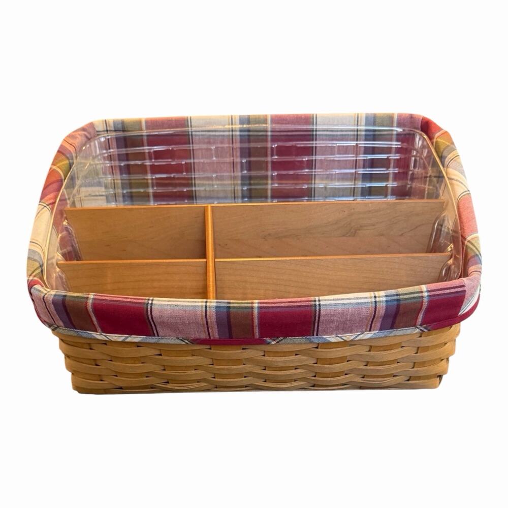 Vintage Longaberger Countertop Organizer Basket Liner Dividers Red Plaid Fabric